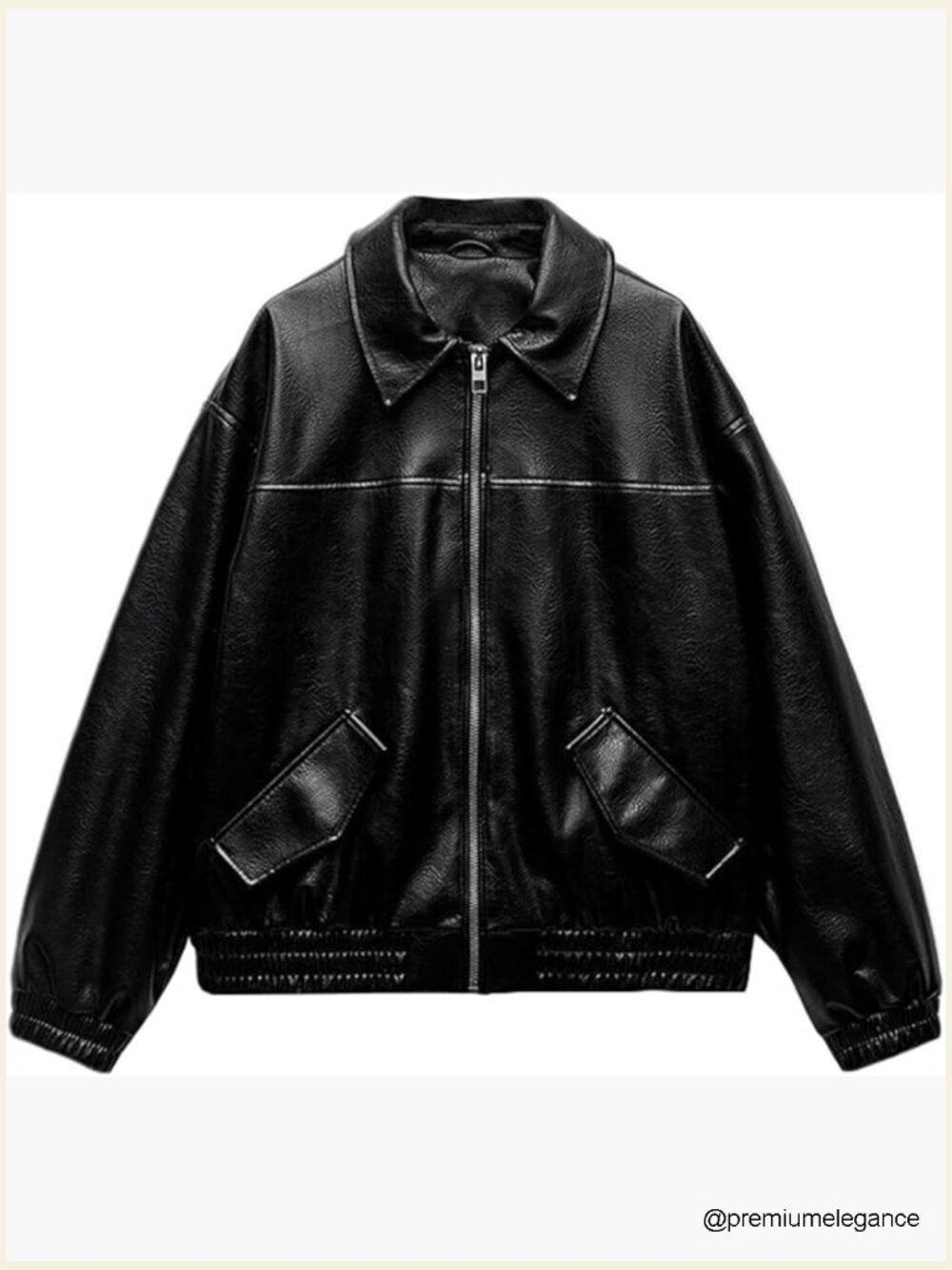 Faux Leather Bomber Jacket Long Sleeve Zip Up Casual Motorcycle Coat